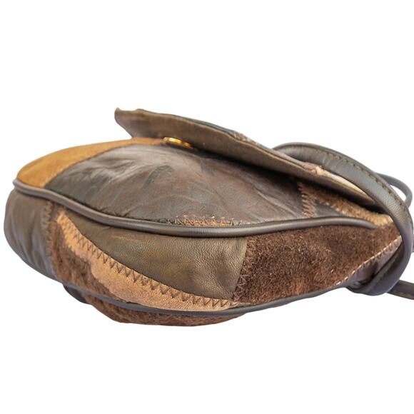 Vintage 1980's Handbag MONIQUE Mini Crossbody Bag Brown Leather Patchwork Purse - Picture 6 of 8